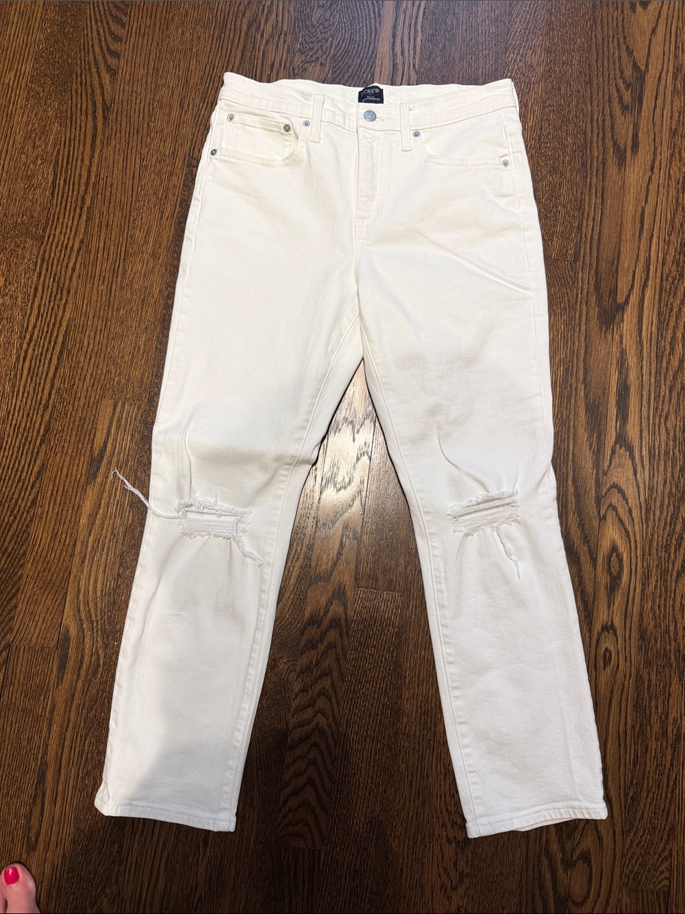 J Crew White Distressed Knee Jeans